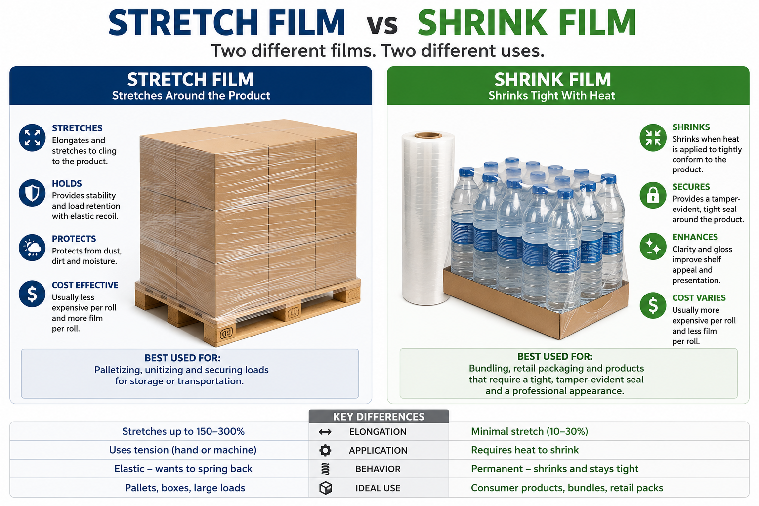 Stretch film vs shrink film: which one fits your pallet?